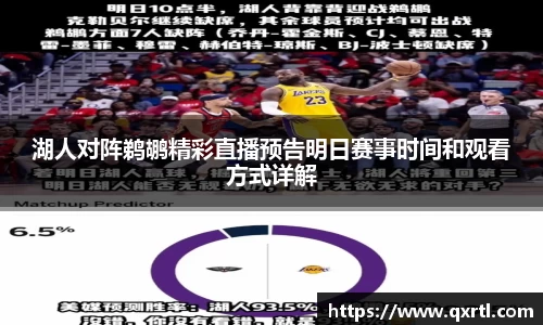 湖人对阵鹈鹕精彩直播预告明日赛事时间和观看方式详解
